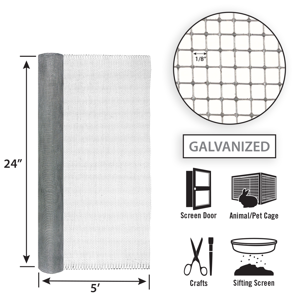 Garden Craft 24" x 5' Galvanized Hardware Cloth Fence, 1/8" Square - Image 2