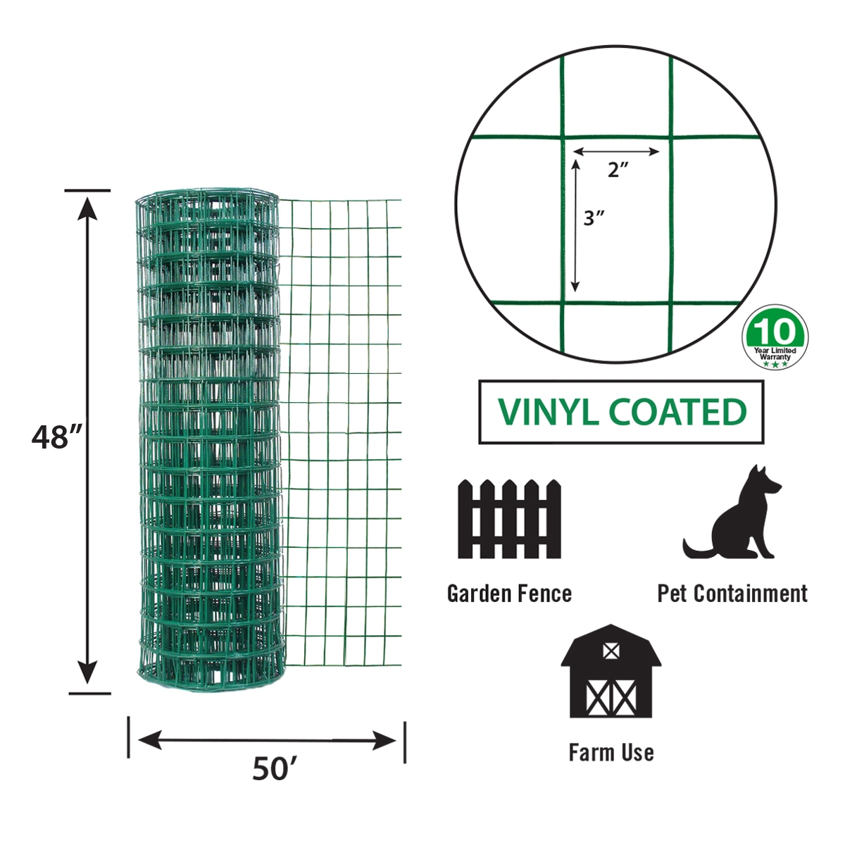 Origin Point Garden Craft 48"x 50' Green Vinyl Garden Fence - Image 2