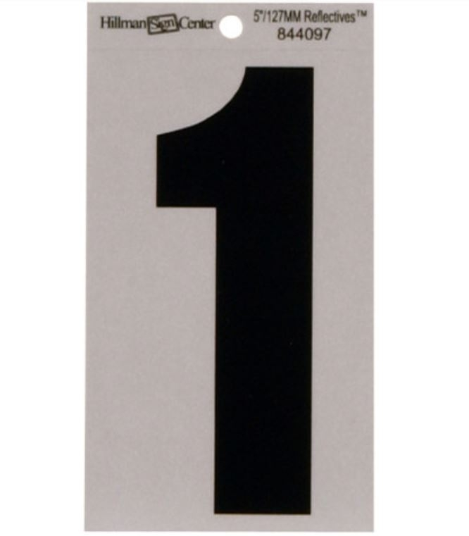 Hillman 5" Reflective Adhesive House Number, Black/Silver