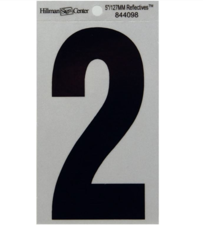 Hillman 5" Reflective Adhesive House Number, Black/Silver - Image 2