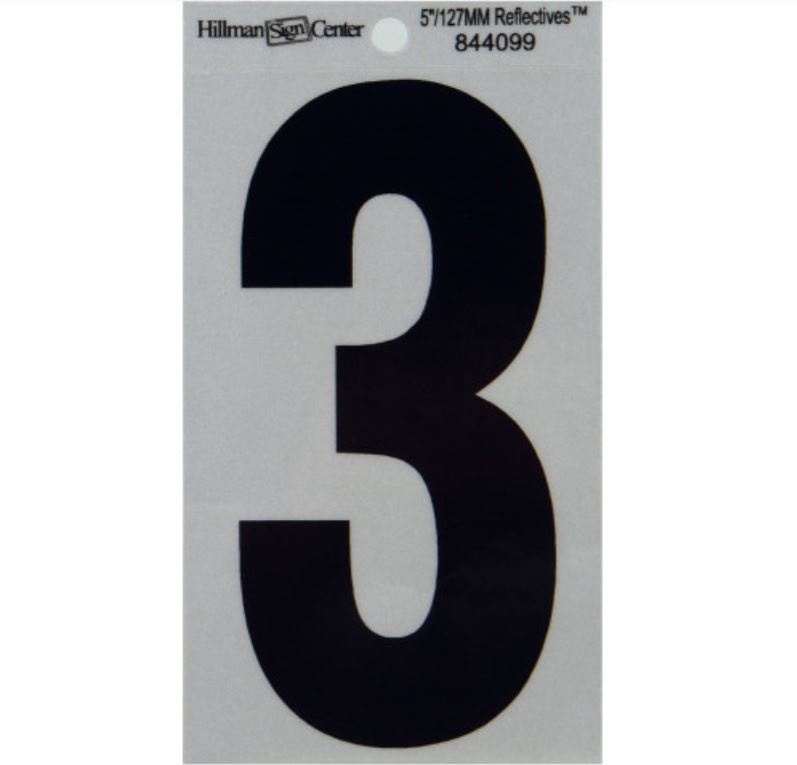 Hillman 5" Reflective Adhesive House Number, Black/Silver - Image 3