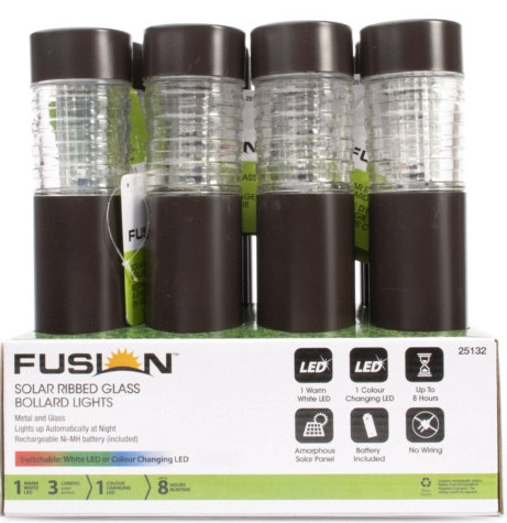 FUSION Solar Bronze Color Changing Ribbed Glass LED Bollard Light - Image 2