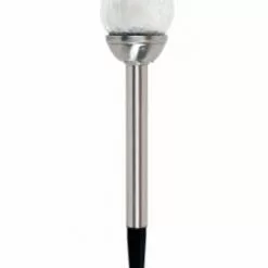 Moon Rays Solar Crackle Glass Ball Stake Light-Stainless Steel