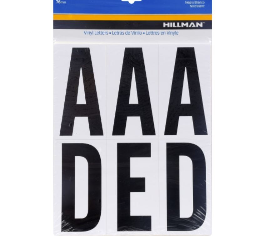 Hillman 3" Adhesive Letter Pack, Black/White