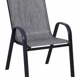 Backyard Expressions Medium Back Stackable Patio Chair, Heathered Gray