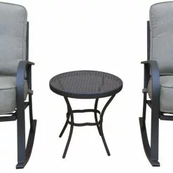 Backyard Expressions 3 pc. Gray Rocking Chair Set