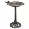 Backyard Expressions Bronze Plastic Resin Bird Bath with Decorative Base & Bird Ornament