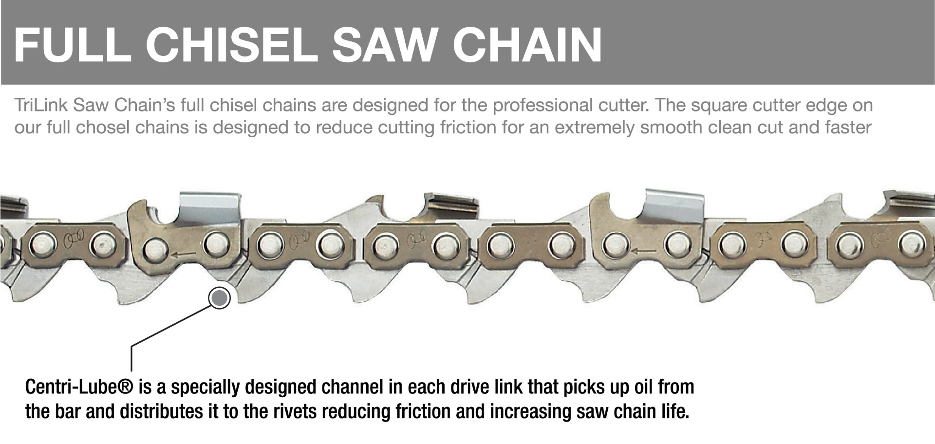 TriLink Full Chisel Saw Chain .325" .050" Ga 3/16" File